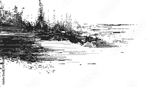 Abstract city skyline sketch, hand drawn vector with digital glitch effect — stock vector