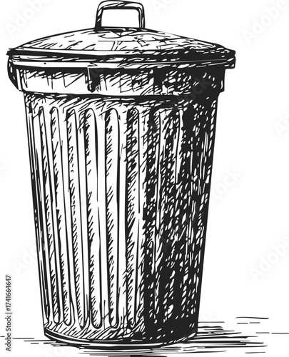 Trash can hand drawn sketch style garbage bin with lid — stock vector