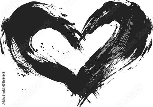 Black heart brushstroke sketch, hand drawn grunge style with ink splatter — stock vector