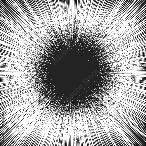 Black hole sketch hand drawn radial lines cosmic phenomenon — stock vector