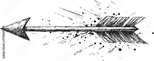 Arrow sketch hand drawn with ink splatter and dynamic motion lines — stock vector
