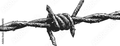 Barbed wire sketch, hand drawn style close up of sharp twisted metal — stock vector