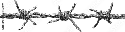Barbed wire sketch hand drawn detailed sharp twisted fencing strand — stock vector