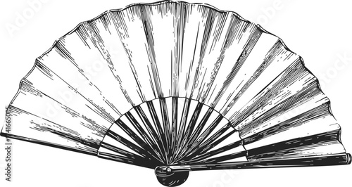 Hand fan sketch, hand drawn folding fan with detailed lines and open spread — stock vector