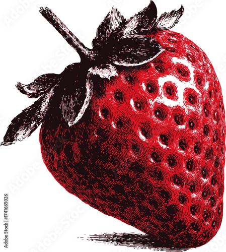 Strawberry sketch hand drawn detailed fruit with leaves vintage style — stock vector