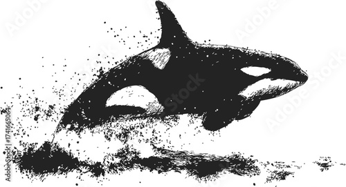 Killer whale sketch hand drawn style breaching water with splash effect — stock vector
