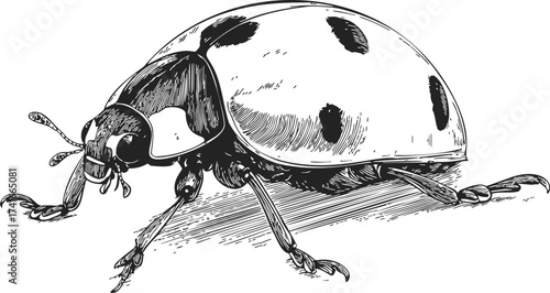 Ladybug sketch hand drawn detailed insect illustration with black spots — stock vector