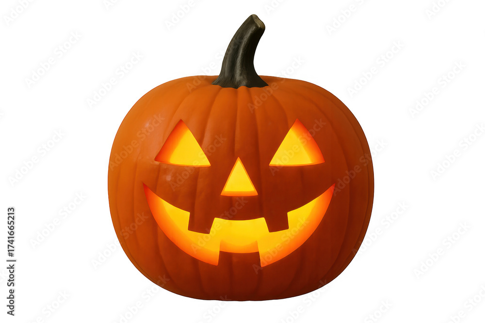 Fototapeta premium Carved halloween jack-o-lantern glowing with transparent background