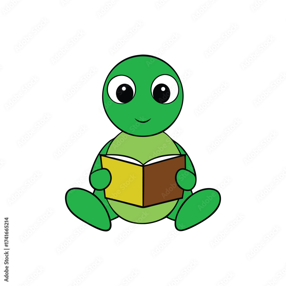 Fototapeta premium Turtle Reading Book Cute Cartoon Character Design