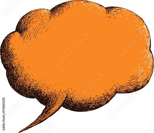 Speech bubble sketch hand drawn orange cloud shape with textured outline — stock vector