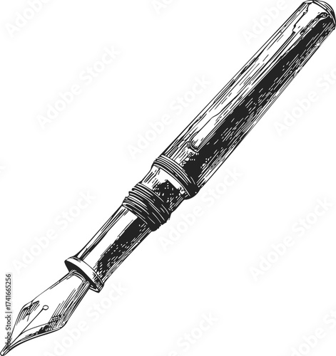 Fountain pen sketch hand drawn vintage writing instrument detailed illustration — stock vector