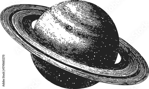 Saturn planet sketch hand drawn style with detailed rings and textured surface — stock vector