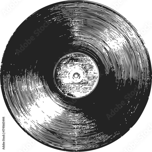 Vinyl record sketch hand drawn style with grunge texture — stock vector