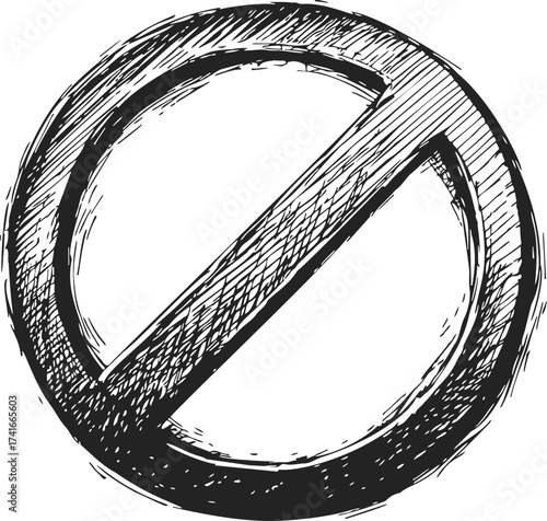 Prohibition sign sketch, hand drawn no symbol with diagonal line — stock vector