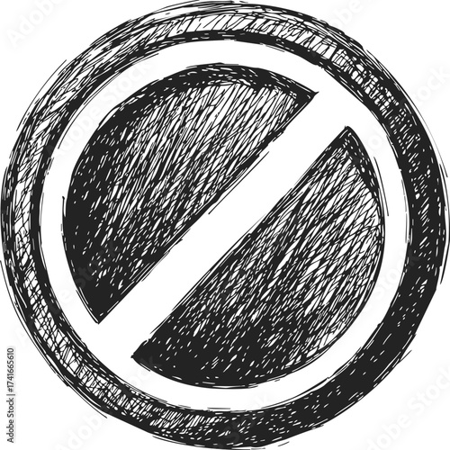Prohibition sign sketch hand drawn circle with diagonal line — stock vector