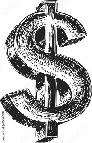Dollar sign hand drawn sketch currency symbol with crosshatching — stock vector