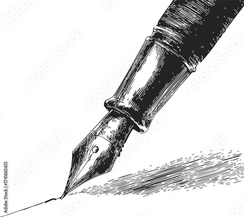 Fountain pen sketch hand drawn close up writing nib detail — stock vector