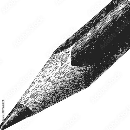 Pencil close up sketch, hand drawn detailed wood texture and graphite tip — stock vector