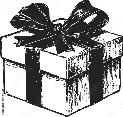 Gift box sketch hand drawn with large ribbon bow — stock vector