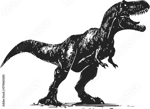 T-Rex sketch hand drawn dinosaur roaring side view — stock vector