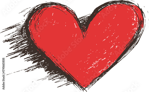 Red heart sketch hand drawn with rough brush strokes, grunge style — stock vector