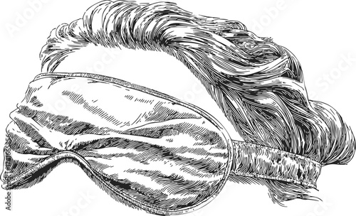 Blindfolded head sketch, hand drawn style, detailed hair and cloth texture — stock vector