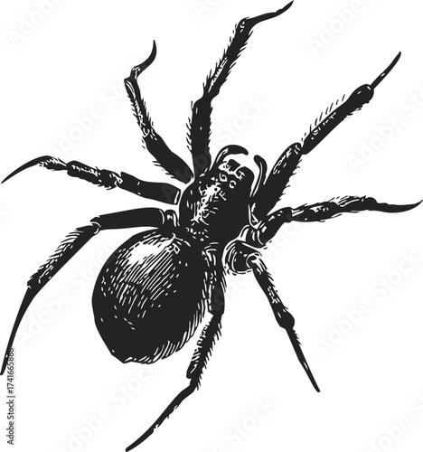 Spider sketch hand drawn detailed black arachnid isolated on white — stock vector
