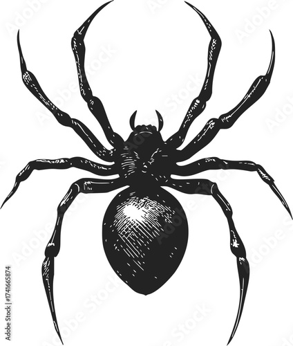 Black widow spider sketch, hand drawn vector, detailed arachnid illustration — stock vector