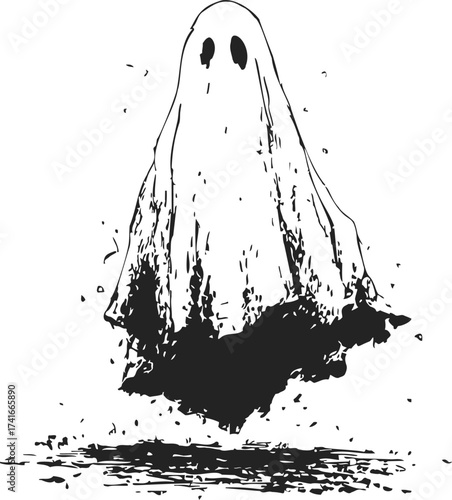 Ghost sheet sketch, hand drawn floating spirit with tattered edges — stock vector