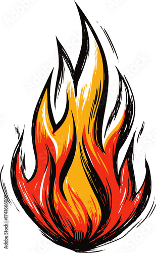Flame sketch hand drawn vector, stylized fire with bold lines and vibrant colors — stock vector