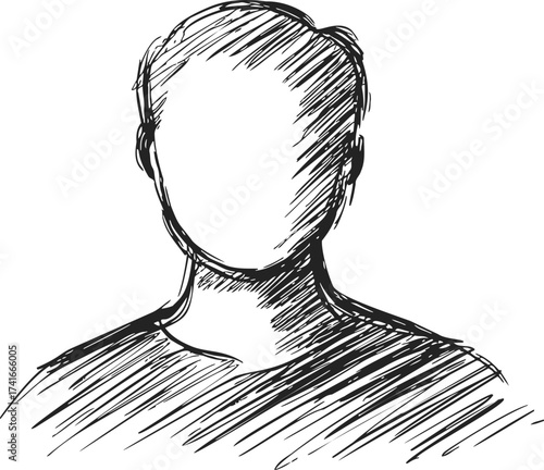 Faceless portrait sketch, hand drawn line art of person upper body — stock vector