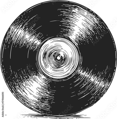 Vinyl record sketch hand drawn style with detailed grooves — stock vector