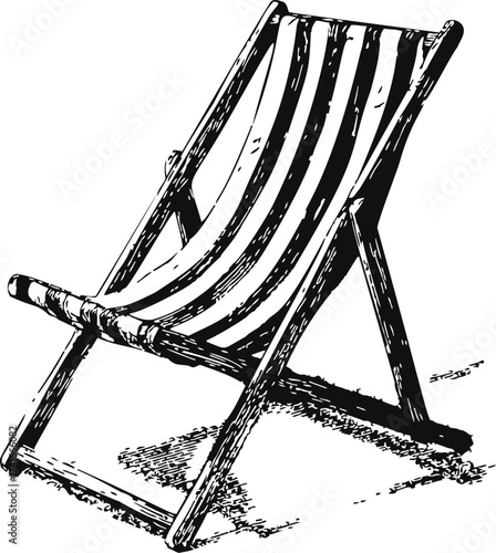 Deckchair vector hand drawn sketch, classic folding wooden beach chair illustration — stock vector