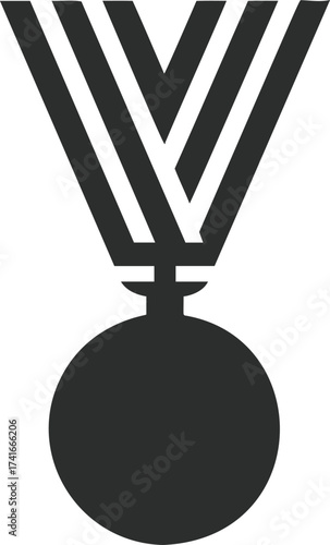 Medal icon vector, minimalist black silhouette with ribbon — stock vector
