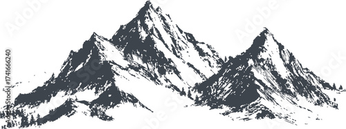 Mountain range vector hand drawn sketch with rugged snowy peaks — stock vector