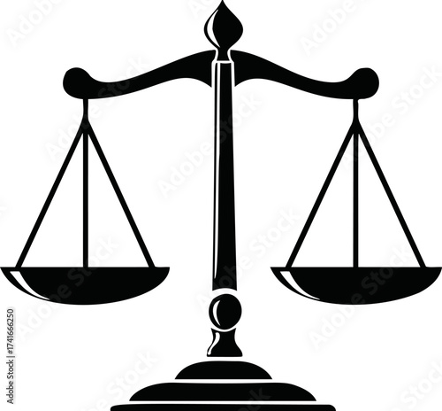 Scales of justice vector, black silhouette, symbol of law and fairness — stock vector