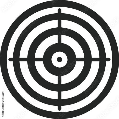 Target symbol vector, black concentric circles and crosshairs, simple bullseye icon — stock vector
