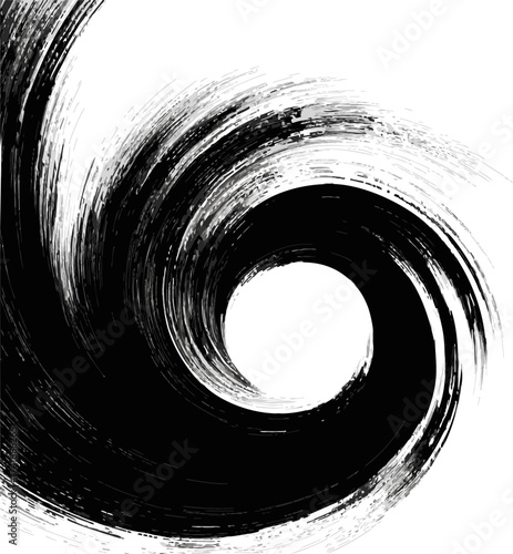 Black swirl abstract vector, dynamic brush stroke spiral on white background — stock vector