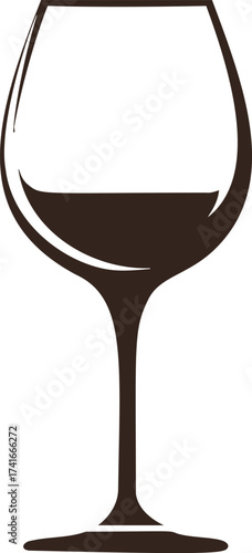 Wine glass vector silhouette with filled liquid, minimalist black line art — stock vector