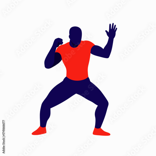 A vibrant illustration depicts a person in a dynamic pose, showcasing a silhouette with bold colors and a sense of movement.