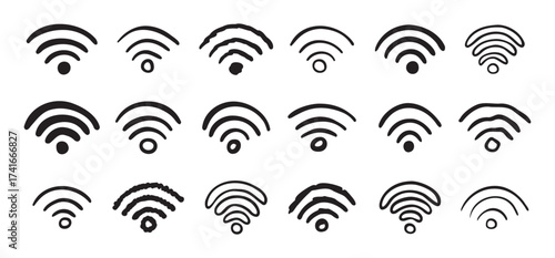 Hand drawn wifi icon set. doodle wi fi sign collection. Drawing Wi-Fi
