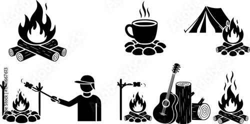 Set of campfire vector icon