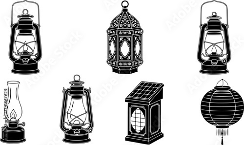 Set of lantern vector icon
