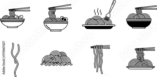 Set of noodles vector icon