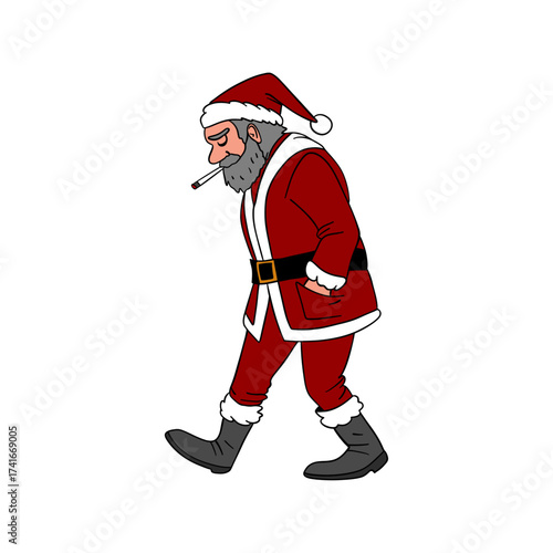 Sad bad and tired Santa Claus smoking after the busy holiday season 