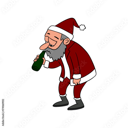 Sad bad tired and angry Santa Claus drinking after the busy holiday season