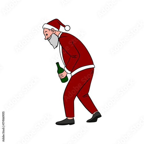 Sad bad tired and angry Santa Claus drinking after the busy holiday season