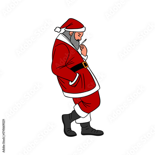 Sad bad and tired Santa Claus smoking after the busy holiday season 