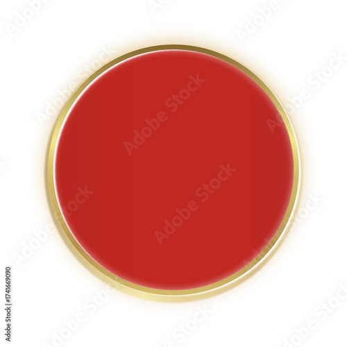 Red Metallic Circle Button with Gold Border