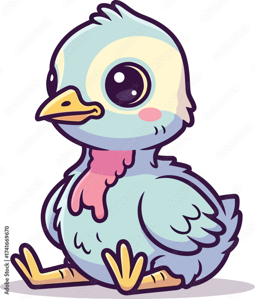 Fototapeta premium Adorable cartoon baby bird with big eyes, perfect for children's books and playful designs